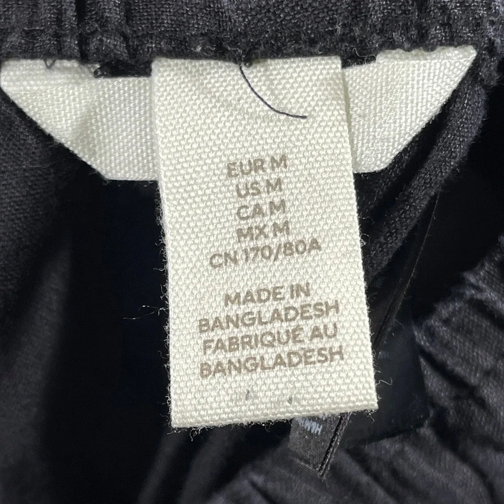H&M Linen Blend Pants Women‎ Size M Black Drawstring Elastic Waist Tapered Leg